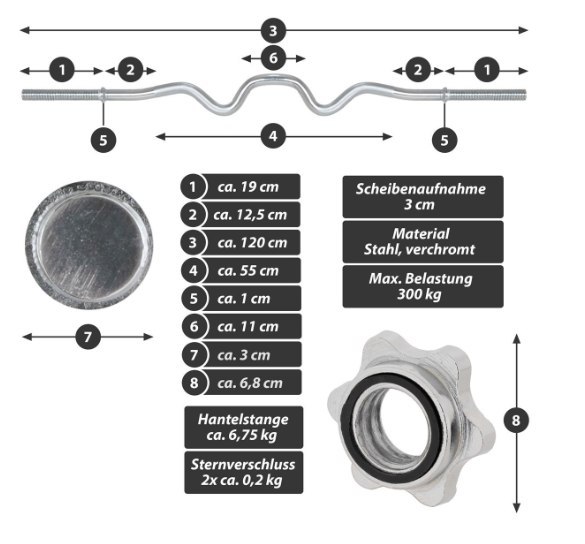MAXXIVA Zakrzywiony dwuręczny gryf SZ, 120 cm, srebrny